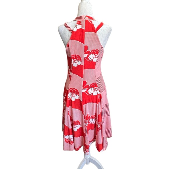 Antrhopologie Eva Franco Fit and Flare Dress Red White Floral Swing Elegant SZ 4 - Picture 3 of 15